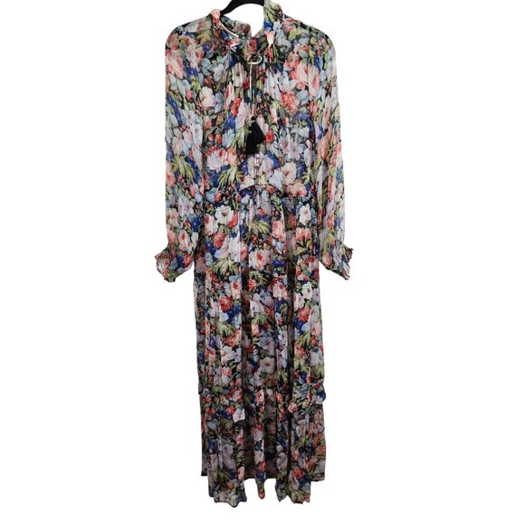 Anthropologie The Marais Printed Chiffon Maxi Dress Floral Sheer Overlay L - Picture 2 of 15